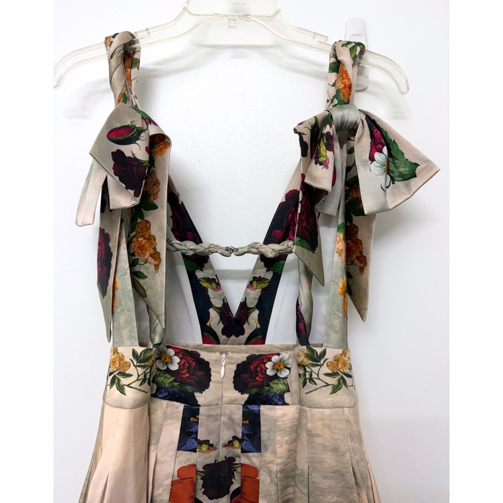 Alice + Olivia Hana Forbidden Forest Midi Dress Gown Floral Green Red Beige 2 - Picture 10 of 16
